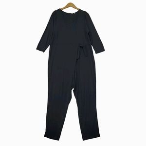 The Nines by HATCH 3/4 Sleeve Tie Waist Wrap Maternity Jumpsuit Black Size XXL